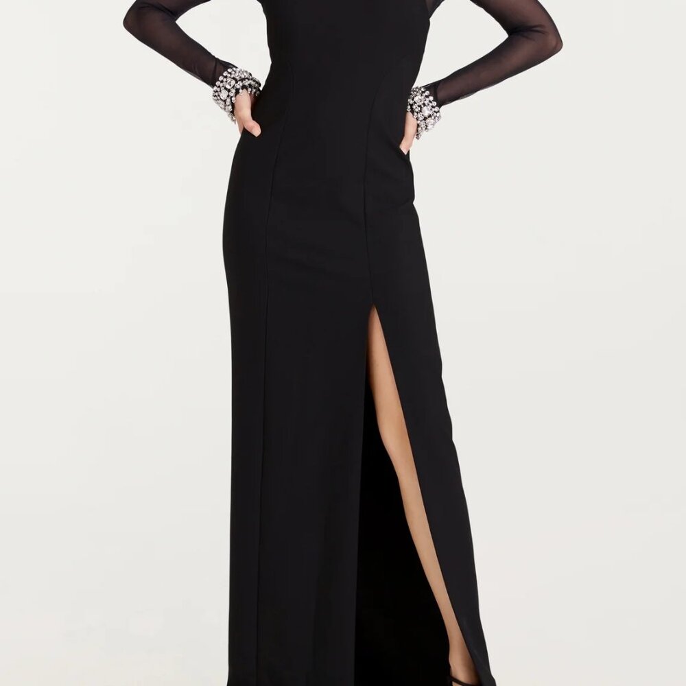 NWT Cinq a Sept Womens Loretta Crystal-Embellished Long-Sleeve Gown Black Size 6 - Picture 3 of 7